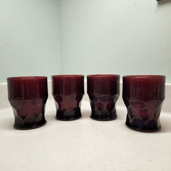 Vintage Anchor Hocking Ruby Red Depression Glass Drinking Tumbler Set of 4 - Picture 1 of 8